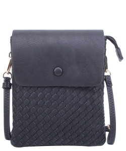 Fashion Woven Flapover Crossbody Bag WU113 BLACK